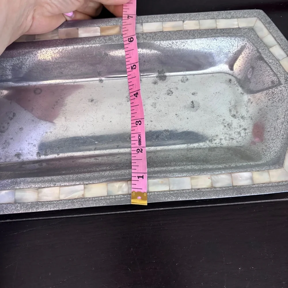 Silver Aluminum Tray | Mother of Pearl Mosaic Inlay Border‎ | Made in India